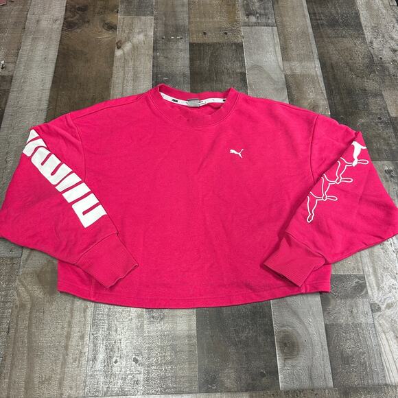 Puma Logo Cropped Sweatshirt Pink Women Size M - Picture 1 of 11